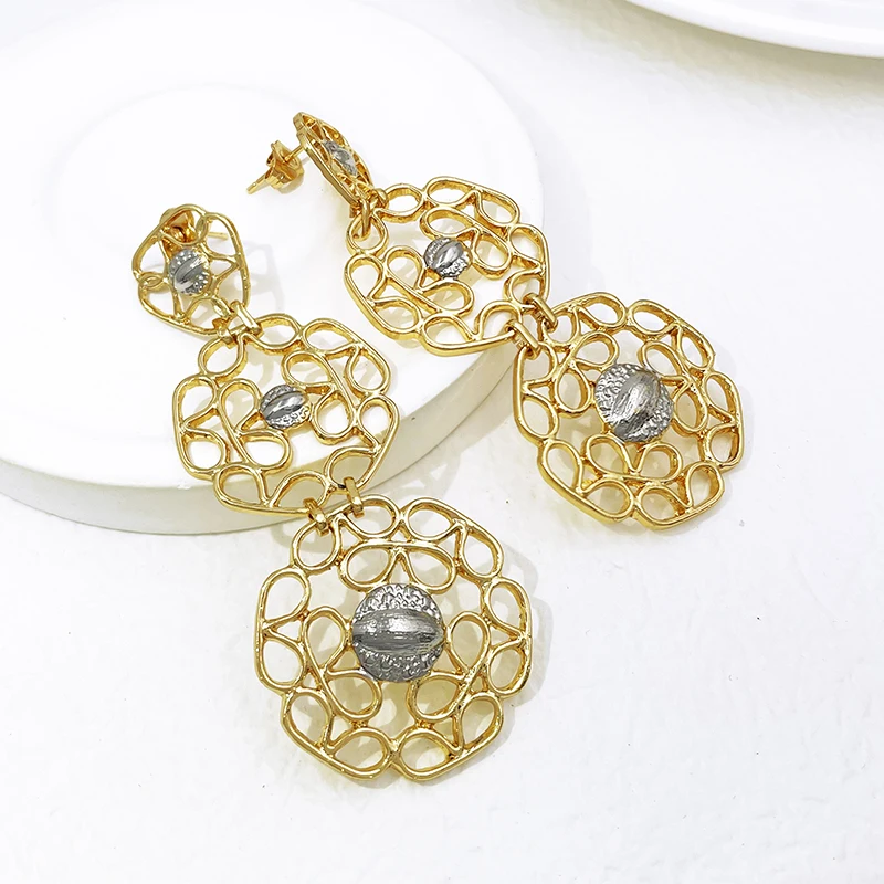 Gold Color Long Earrings For Women Big Drop Earrings Dubai Fashion Jewelry Wedding Party Gift Trending