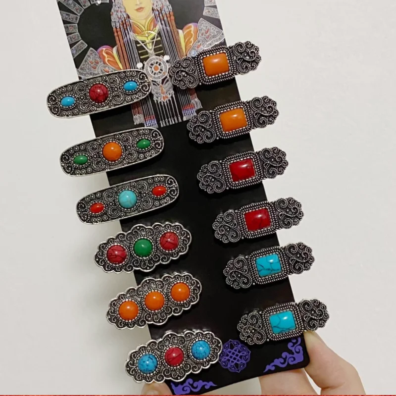 

Chinese Mongolian Elements Silver Plated Hair Clip Tibetan Headwear