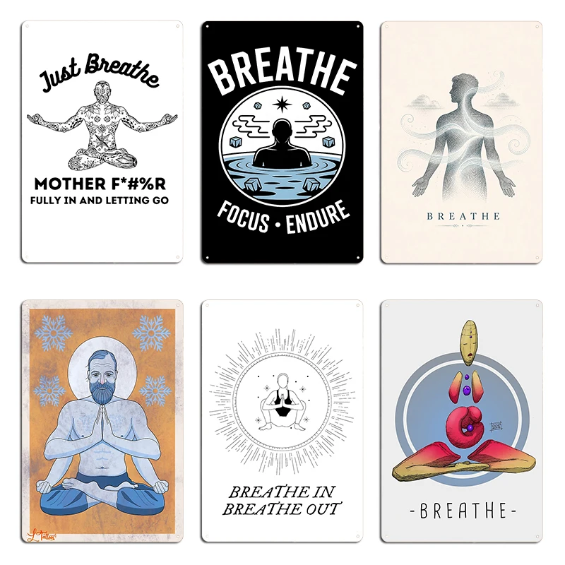 Saint Wim Breathe Minimal Mindfulness Aesthetic Metal Sign Wall Pub Pub Garage Custom Mural Painting Tin Sign Poster