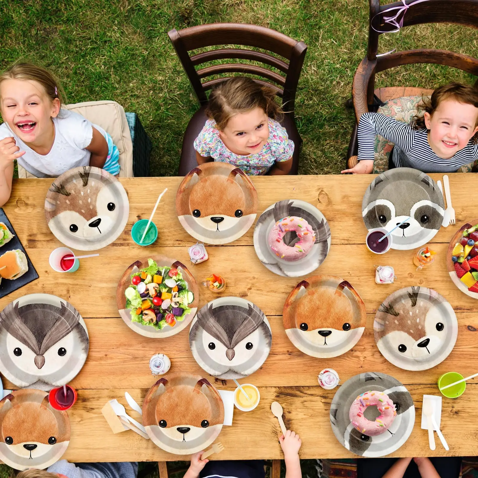 

Cartoon Woodland Party Dinner Plate Little Fox Raccoon Hedgehog Owl Sika Deer Forest Animal Theme Party Supplies Baby Shower