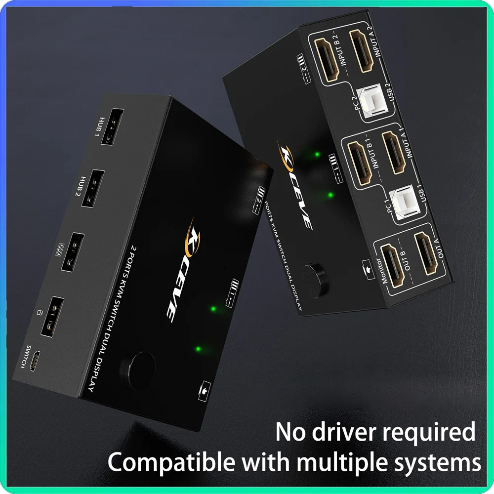 

2 входа 2 выхода 4k @ 30 Гц Двойной монитор USB KVM-переключатель управления 2 мониторами или ноутбука Дисплей с двойным входом HDMI-совместимый 2.0