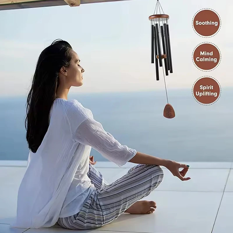 1PC Aluminum Pipe Wind Chimes Black 6-Tube Home Garden Decor for Beach Villa Holidays Forest Cabin Meditation Yard Ornaments ZYF - view 5