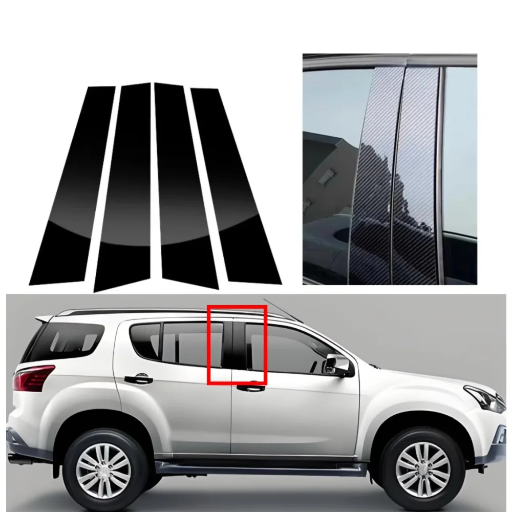 

4PCS Glossy Black Silver Carbon Pillar Post Fit For ISUZU MU-X 2012 2013 2014 2015-2022 Door Window Column BC Trim Sticker Cover