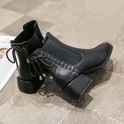 Krótkie buty damskie skórzane elastyczne botki motocyklowe eleganckie na średnim obcasie Chelsea damskie buty do kostki obuwie Goth Gothic Pu