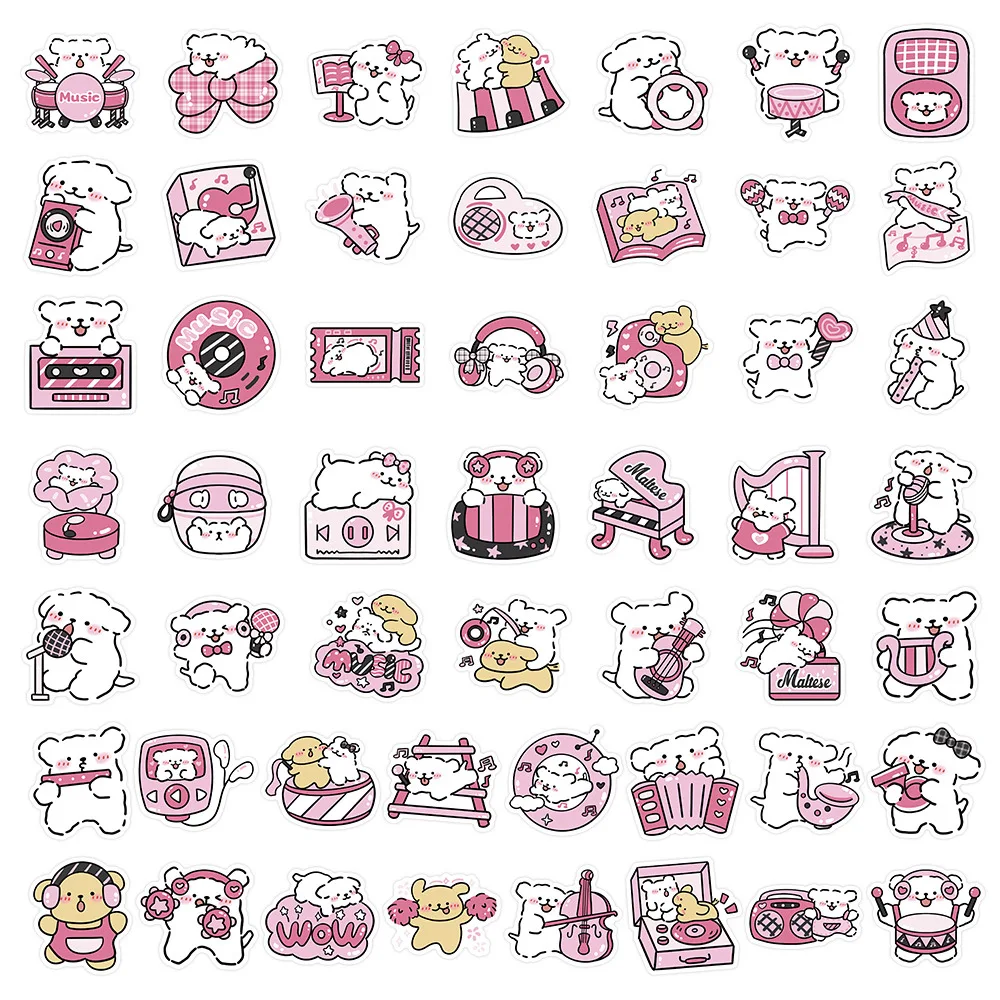 Linha de música dos desenhos animados cão no livro adesivos 50 pçs brinquedo diy portátil bagagem skate mala guitarra graffiti decalque adesivo