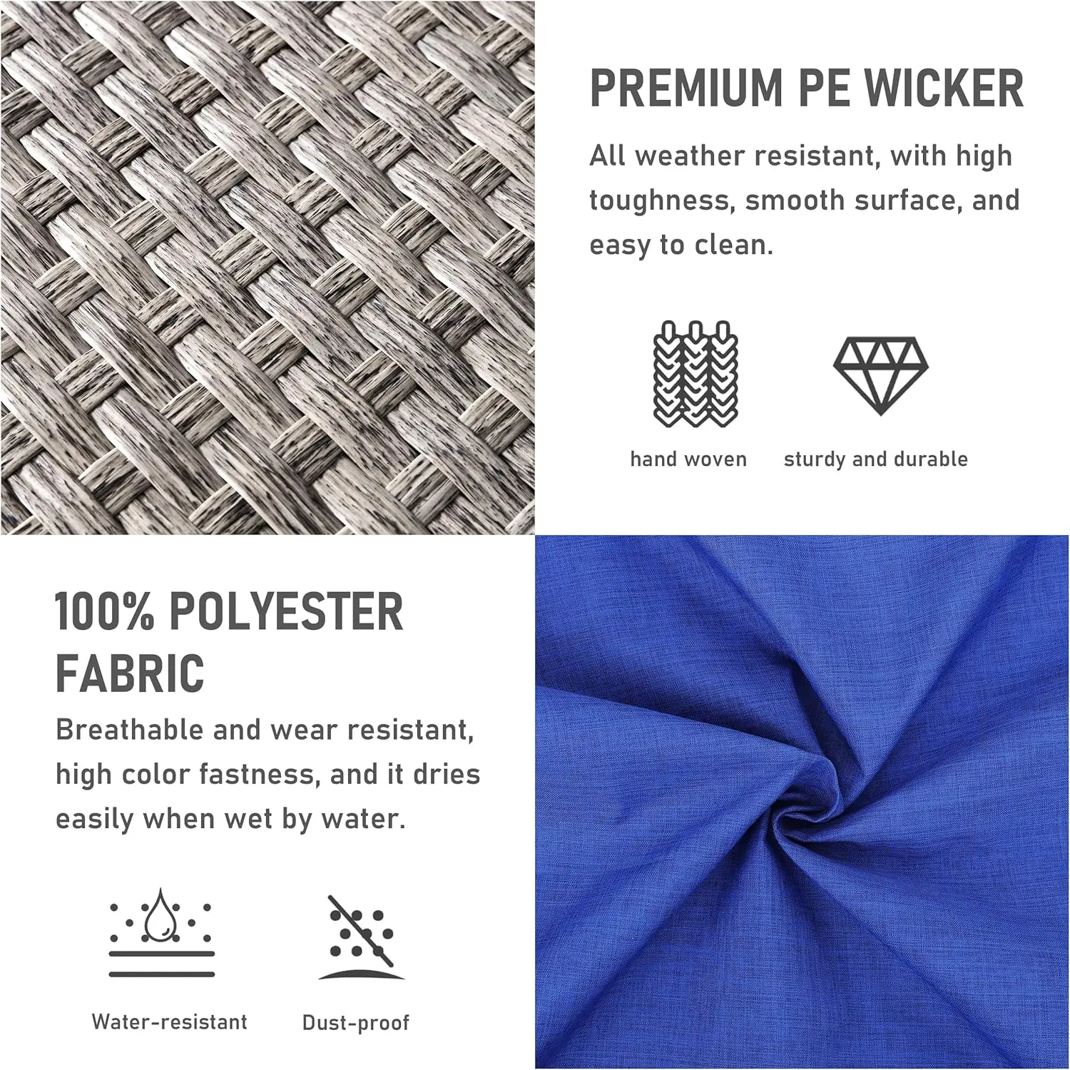 Outdoor Wicker Patio Furniture Set, PE Rattan Sofá Sofá com mesa, Varanda Móveis, Grey Set, 6 Pcs