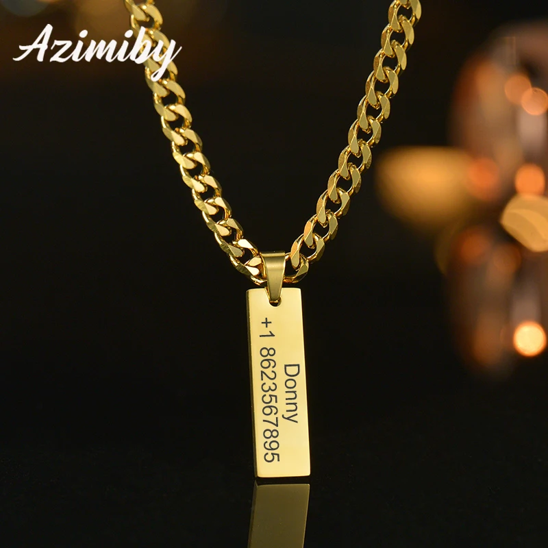 Azimiby Custom Name Rectangle Necklace For Women Men Engrave Spotify Code Square Pendant DIY Cuban Chain Necklaces Jewelry Gifts