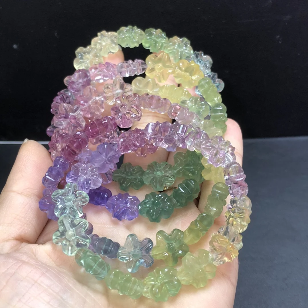

1 Pc Fengbaowu Natural Rainbow Fluorite Flower Bracelet 12MM Flower Beads Reiki Healing Stone Fashion Jewelry Gift For Women