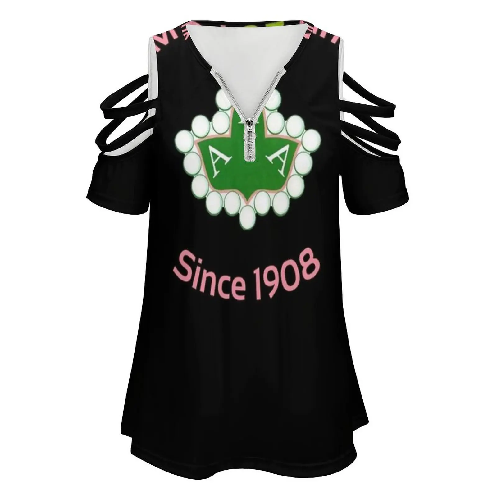 Alpha Alpha Aka My 20 Pearls Since 1908 New Fashion Zip Off Shoulder Top Short-Sleeve Women Shirt