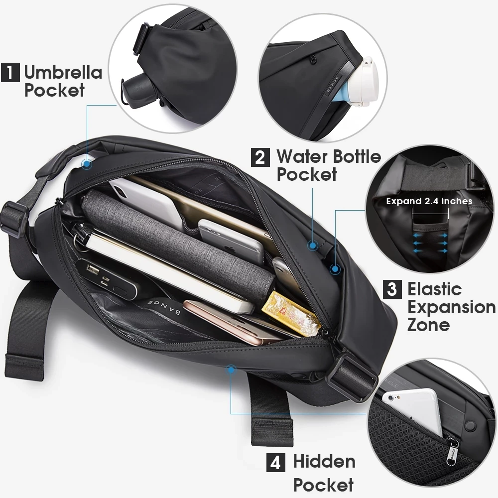 BANGE Chest Bag New Design 9.7 inch iPadShoulder Messenger Bags Waterproof Anti-stain Anti-theft Big Capacity Short Trip Pack