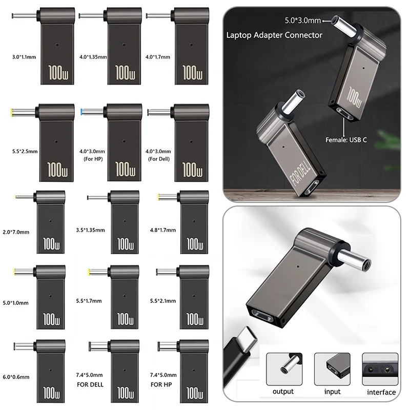 PD 100W Type C to Universal Laptop Charger Converter for Asus Lenovo Hp Dell Acer Samsung USB C Fast Charger Adapter Connector