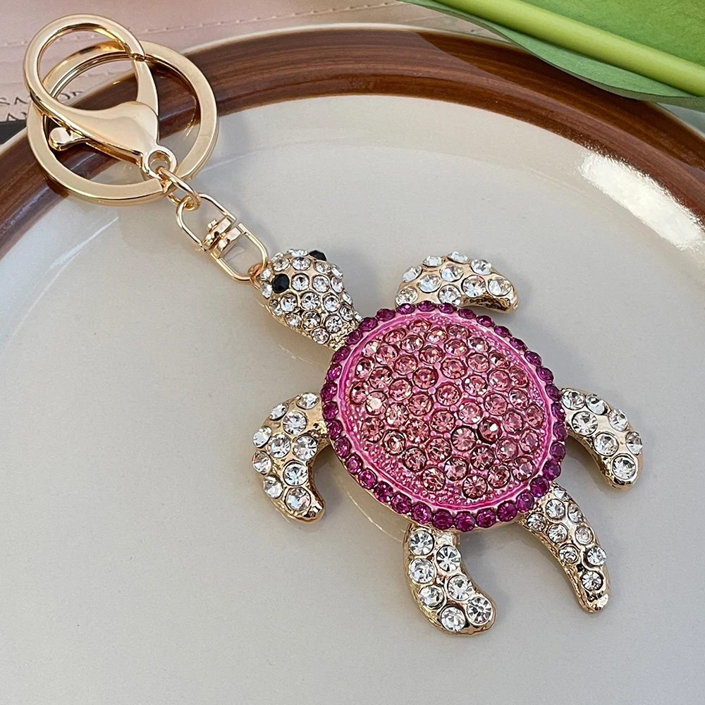 Large Marine Animal Turtle Key Ring Women\'s Luxury Rhinestone Crystal Tortoise Keychain Handbag Pendant Souvenir Birthday Gift