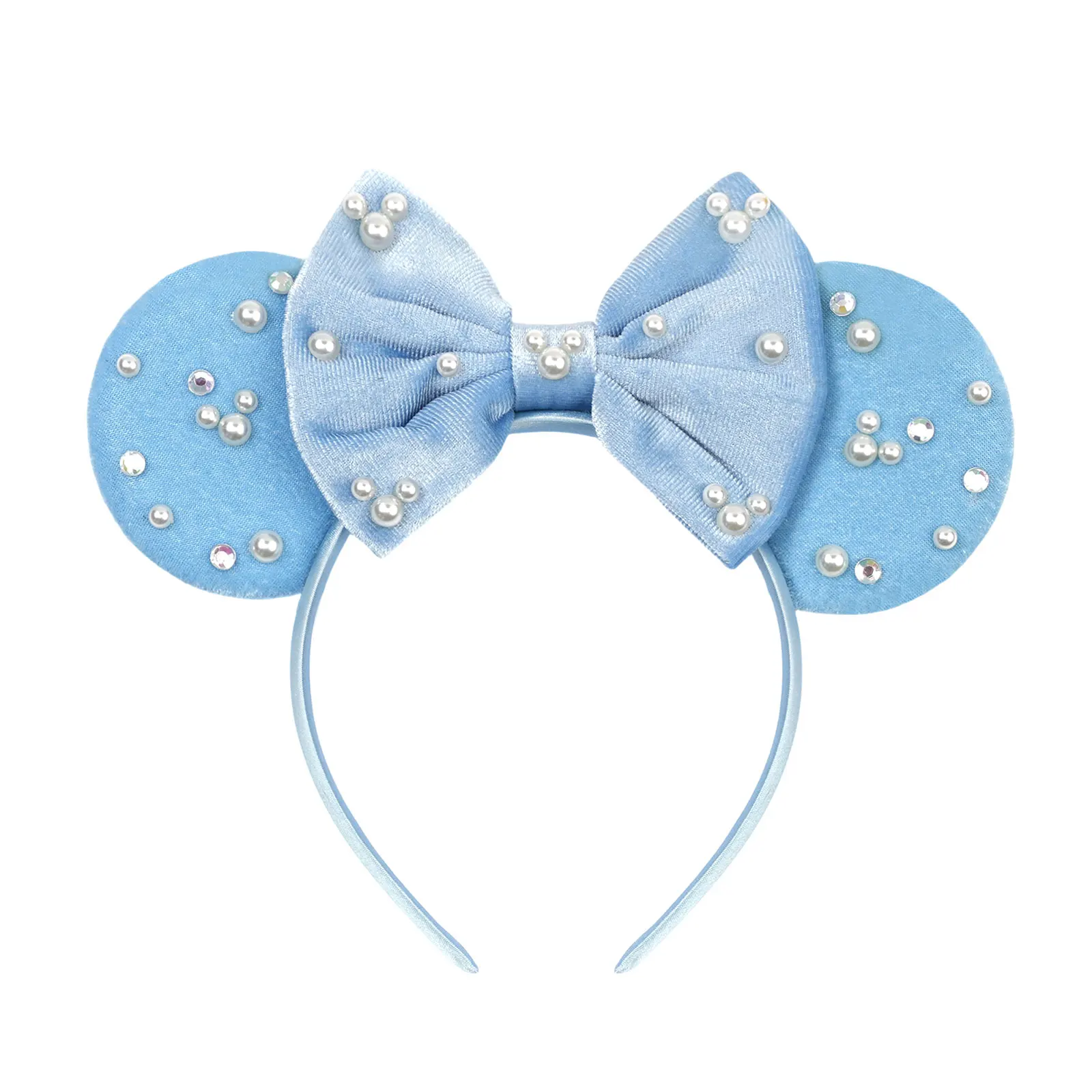 Neues Vollperlen-Mausohren-Stirnband 5" Schleife Perlen-Haarband Haaraccessoires Glitzer Party Prinzessin Dekoration Cosplay Kostüm Damen