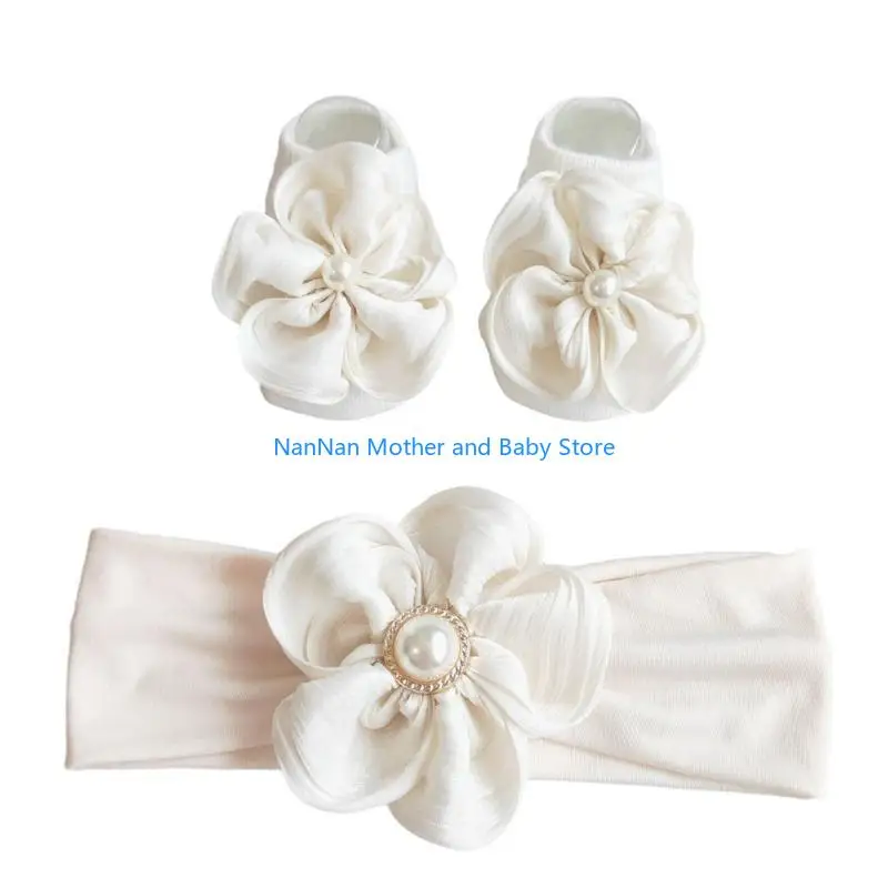 

2Pcs/Set Baby Girl Headband Socks Lovely Lace Detail Kid Hair Bands & Newborn Socks Perfect for Newborns and Toddlers