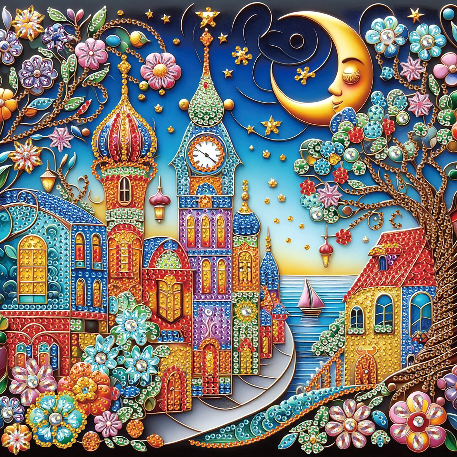 Town Special Shape Diamond Art Painting Kit for Adult Beginner,Crystal Diamond Special Shape Kit for Home Wall Decoration Gift