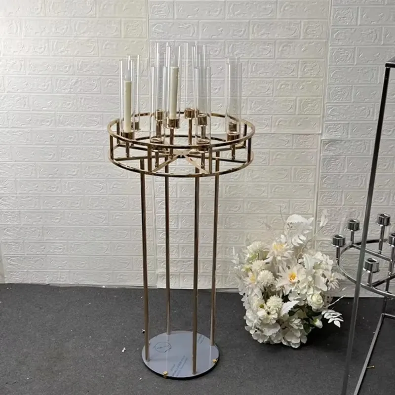 Acrylic Flower Rack for Event Party, Gold Arch Stand, Road Lead, Wedding Centerpiece, Candlestick, New Style, 5Pcs