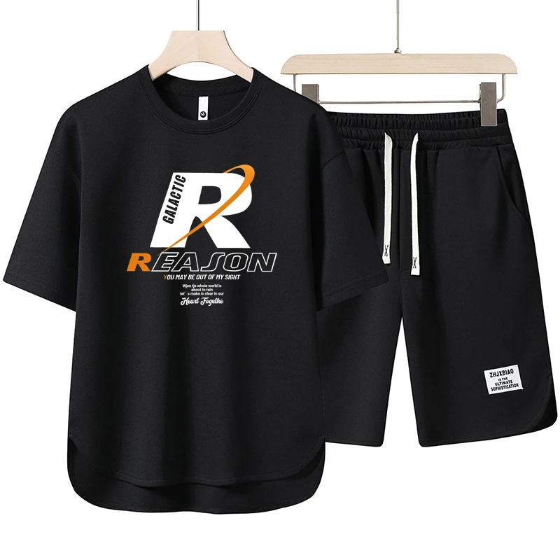 Summer Casual Men's Suit Japan High Street Harajuku Top Shorts Two Piece Set Anime Print Tee Short Pants Men's Wear Sports Suit