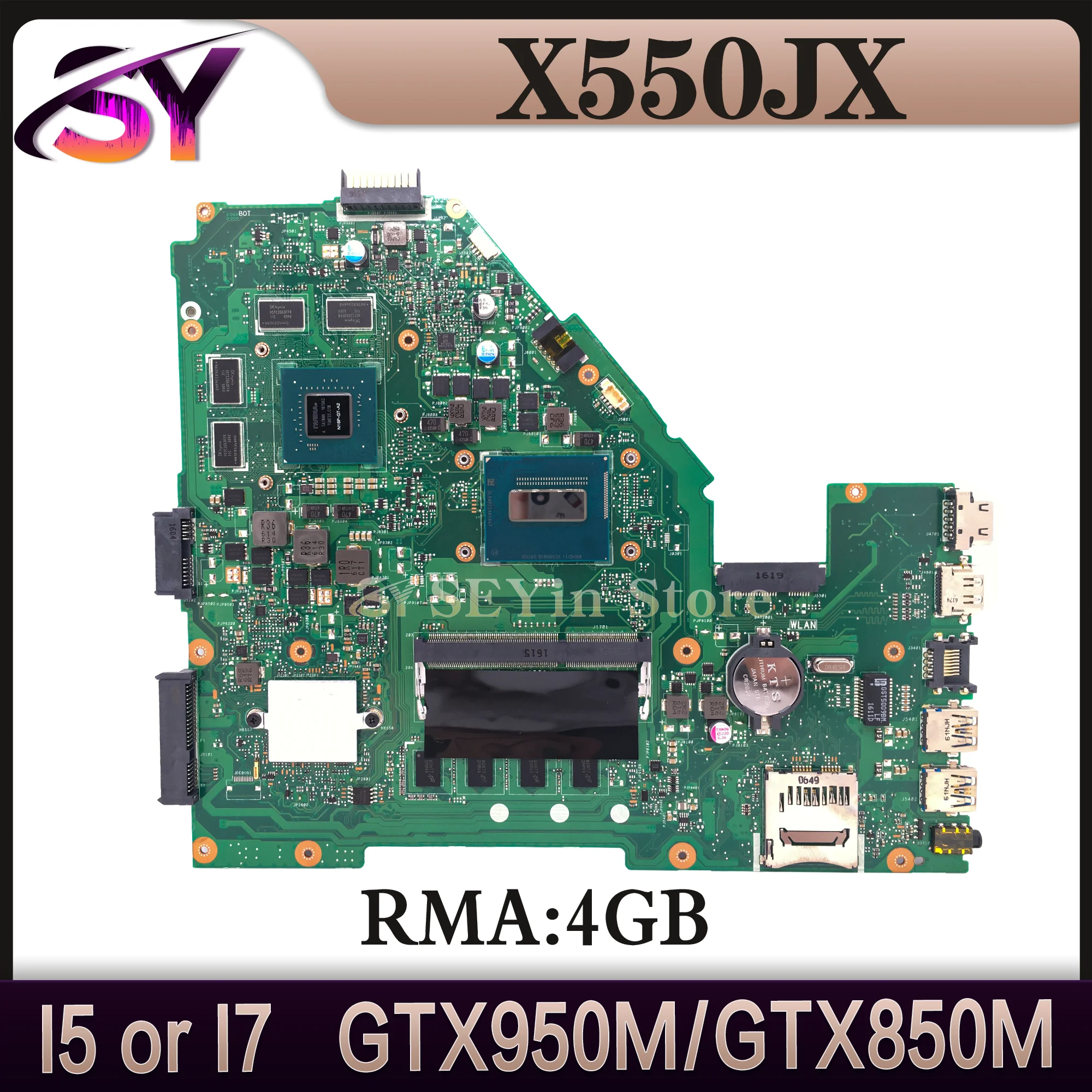 FX50J Mainboard X550JF X550JD X550JK A550J X550J W50J X550JX K550J Laptop Motherboard I5 I7 4GB-RAM GTX950M/GTX850M/GT820