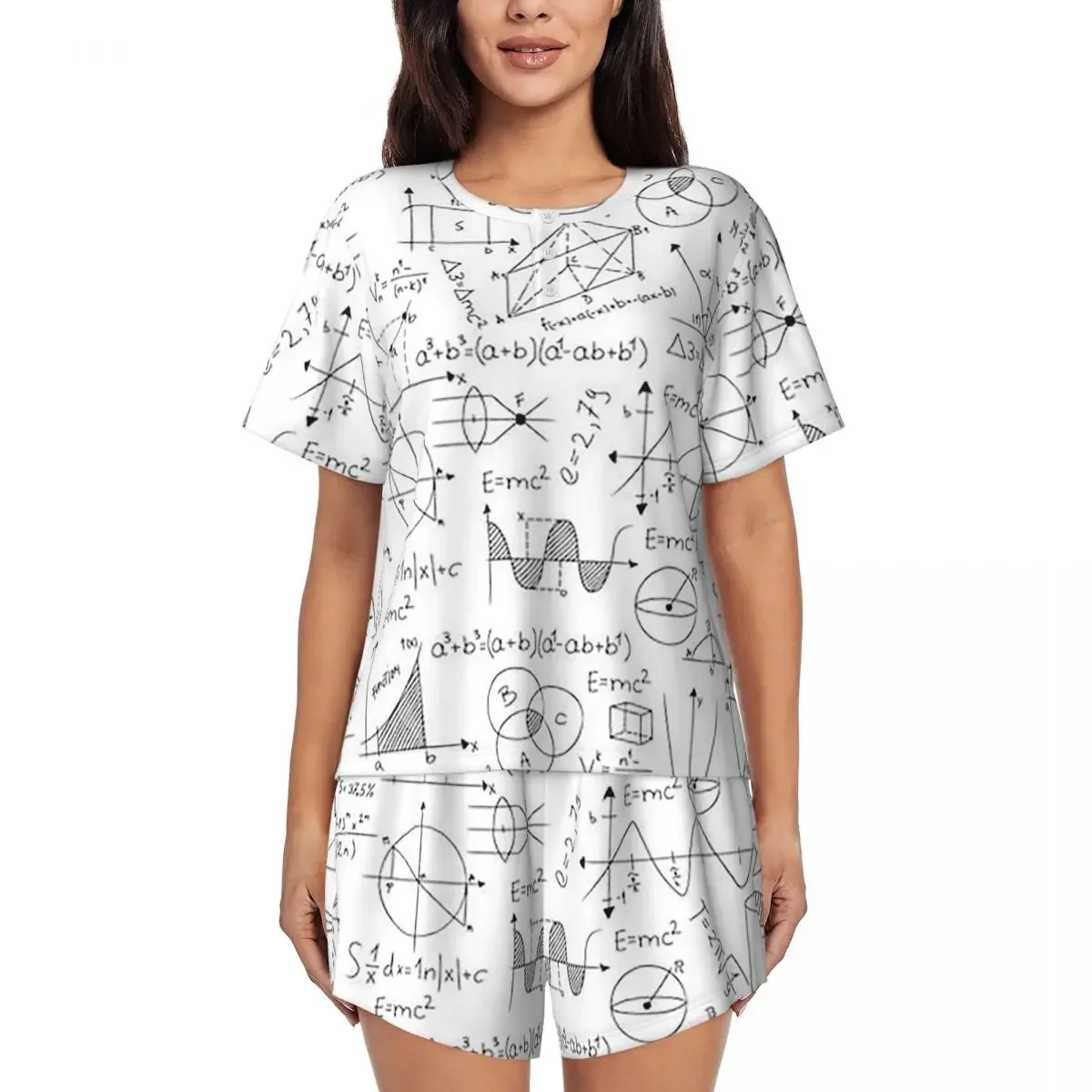 

Mathematics Formulas Math Numbers Round Neck Short Sleeves Nightdress for Sleeping Sleepshirts Women Soft Pajama Set Short Pants