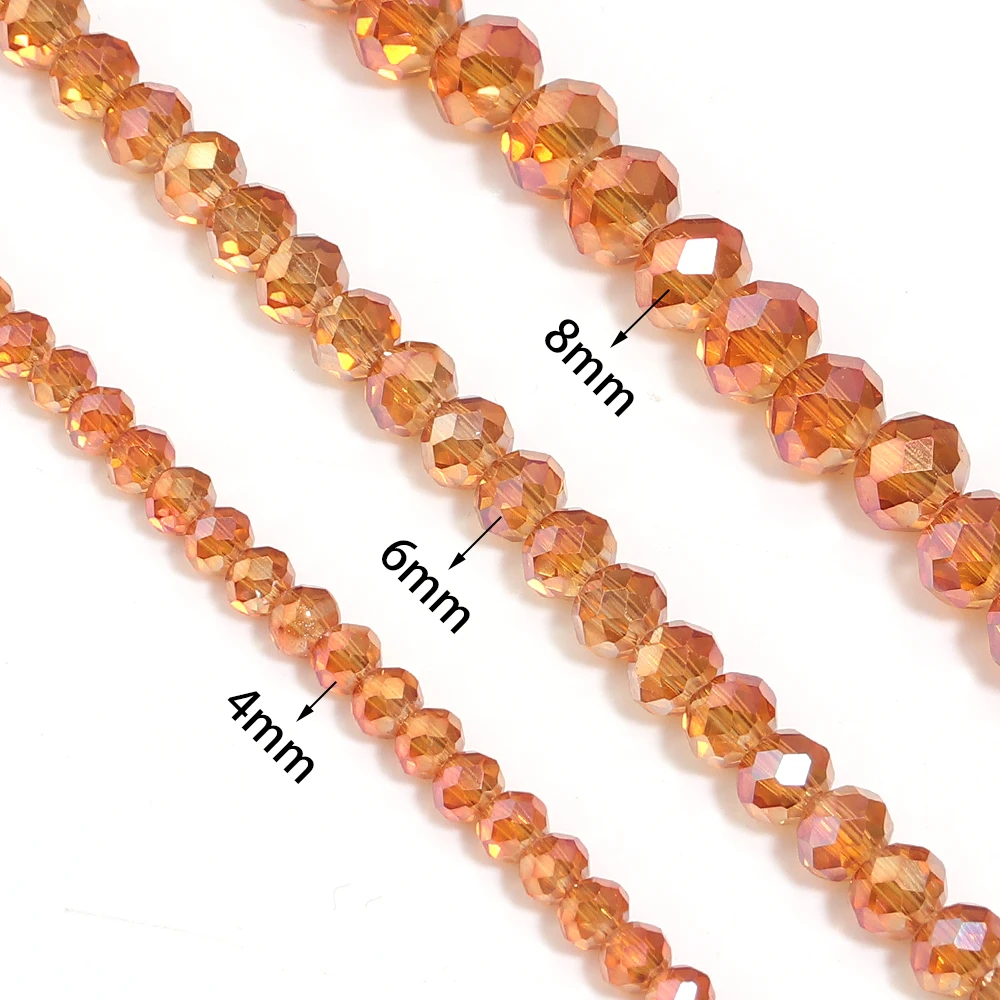 1 Strand 4/6/8mm Faceted Crystal Beads Orange Red Rondelle Glass Loose Beads For Jewelry Making DIY Bracelet Necklace Supplies image 2