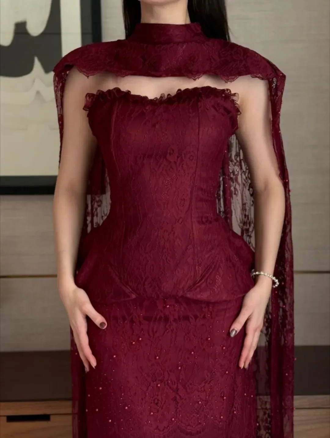Vestidos de fiesta lujosos y elegantes de Dubái, vestido de fiesta de gasa Claret, vestidos elegantes para mujer para fiesta de noche 2025