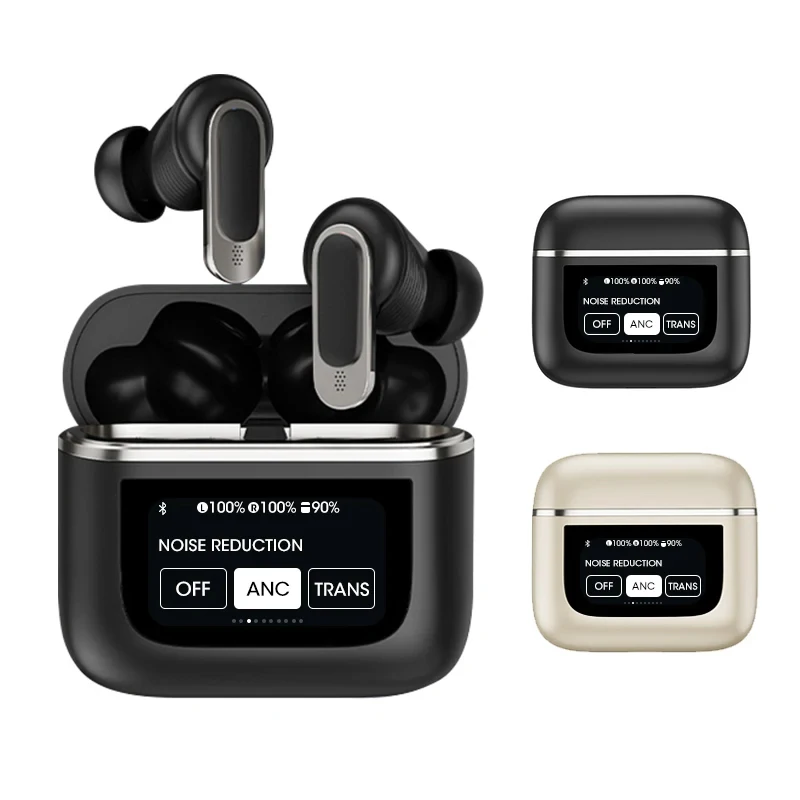 ANC Wireless Bluetooth Earphones HIFI In Ear Active Noise Cancellation LED Screen Touch Headset IPX4 Waterproof Sports Earbuds