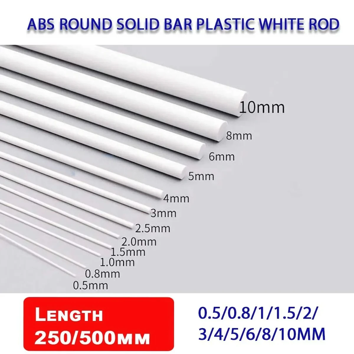 1-50Pcs ABS Round Solid Bar Long 250/500mm Plastic White Rod DIY House Sand Table Model Building 0.5/0.8/1/1.5/2/3/4/5/6/8/10mm