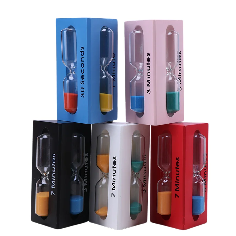 Promotional 1 Set 3/5/7 Minutes Wood Frame Hourglass Sandglass Sand Clock Timer Random Color for Home Table Tea Decoration
