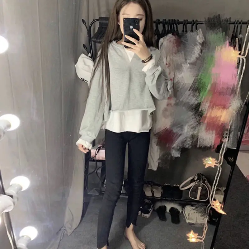 

Женские толстовки, зимняя одежда, женская молодежная одежда с абстрактными надписями, ребристый подол, осенняя моющаяся одежда, Y2K