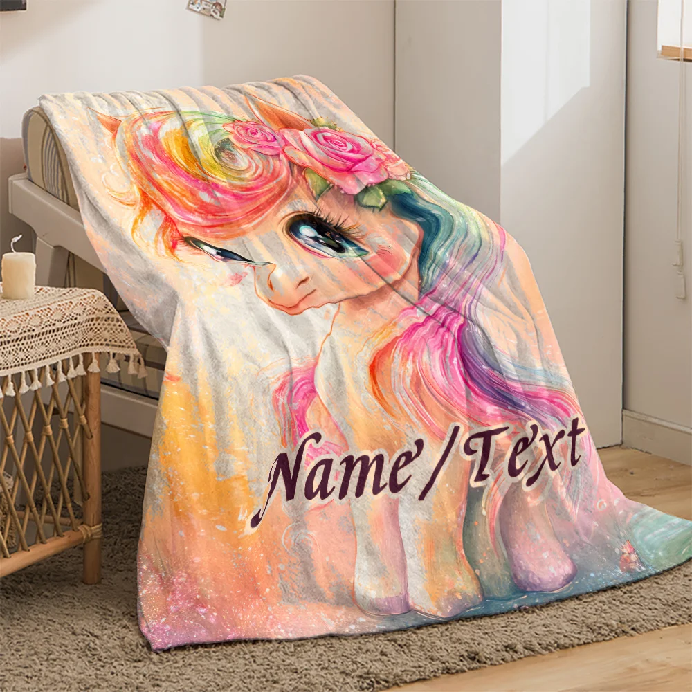 

1pc custom-made portable blanket-colorful leading horse name , suitable for travel, camping, living room and office sofas