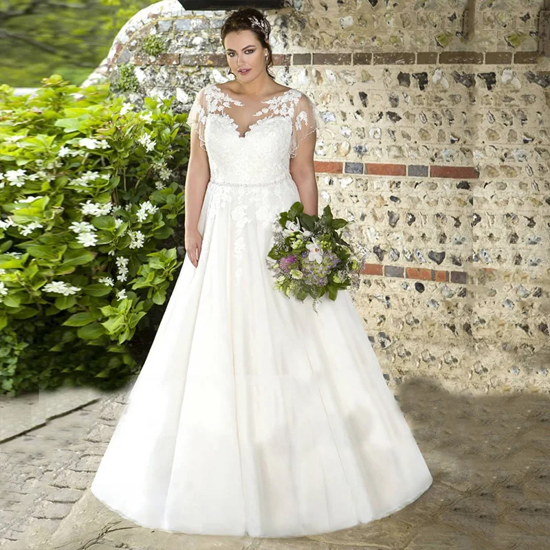 LAYOUT NICEB Boho abiti da sposa eleganti per la sposa donna maniche corte Tulle Plus Size abiti da sposa Applique in pizzo a-line Vestido Abito da sposa a maniche corte Bohemia Linea di abito da sposa L'abito da sposa