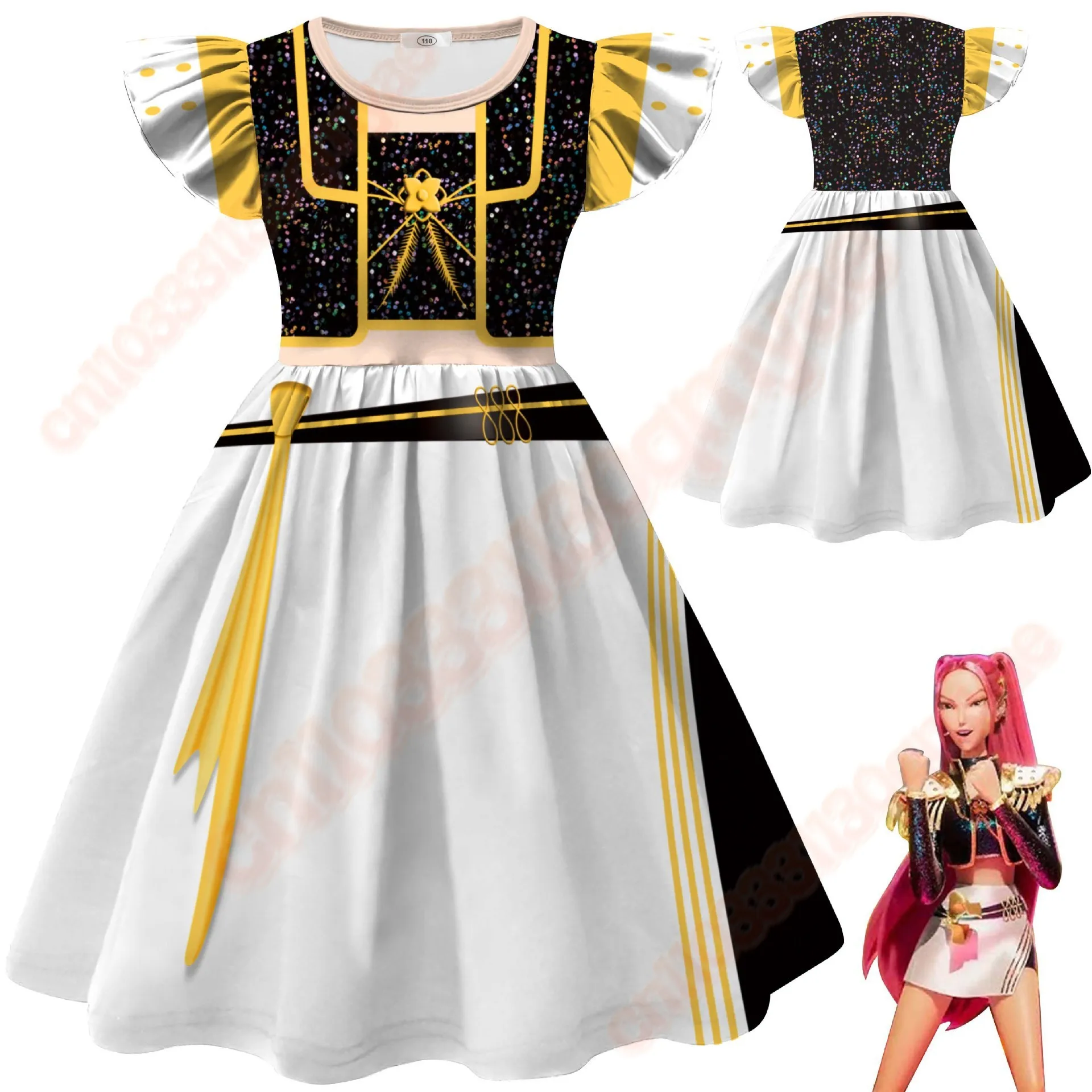 

Rumi Mira Zoey Cosplay Girls Dress 3D Print Swing Skirt KPop Anime Demon Hunters Costume Kids Halloween Carnival Party Dresses