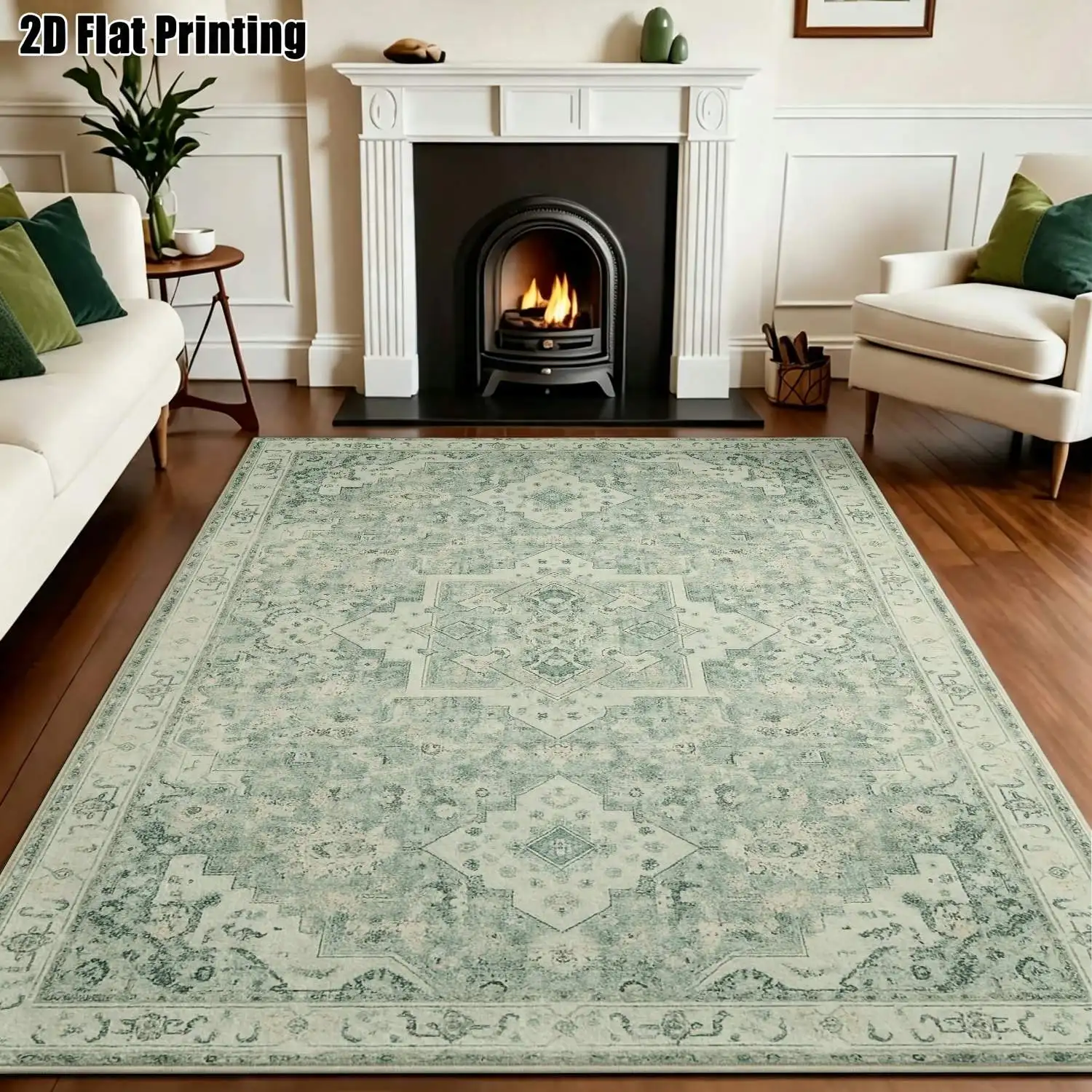 1Pc 2D Printed Retro Light Green Geometric Pattern Carpet: European Style, Modern Minimalist, Machine Washable, Multi-Size, Suitable for Entrance, Living Room, Bedroom, Dining Room, Foyer as Floor Mat/Home Decoration
