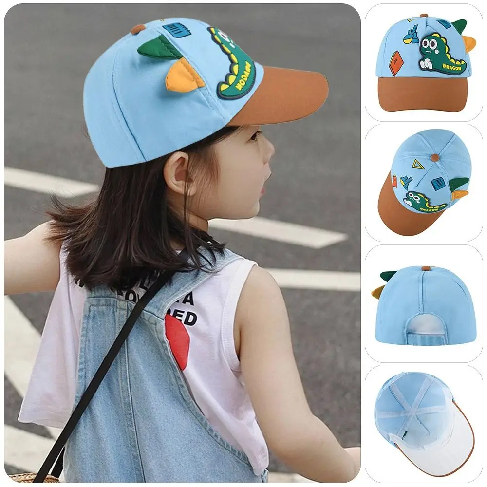 

0-3 Years Summer Cute Cartoon Kids Baseball Caps Adjustable Large Brim Sun Hat Cotton Solid Color Peaked Cap for Boys Girls