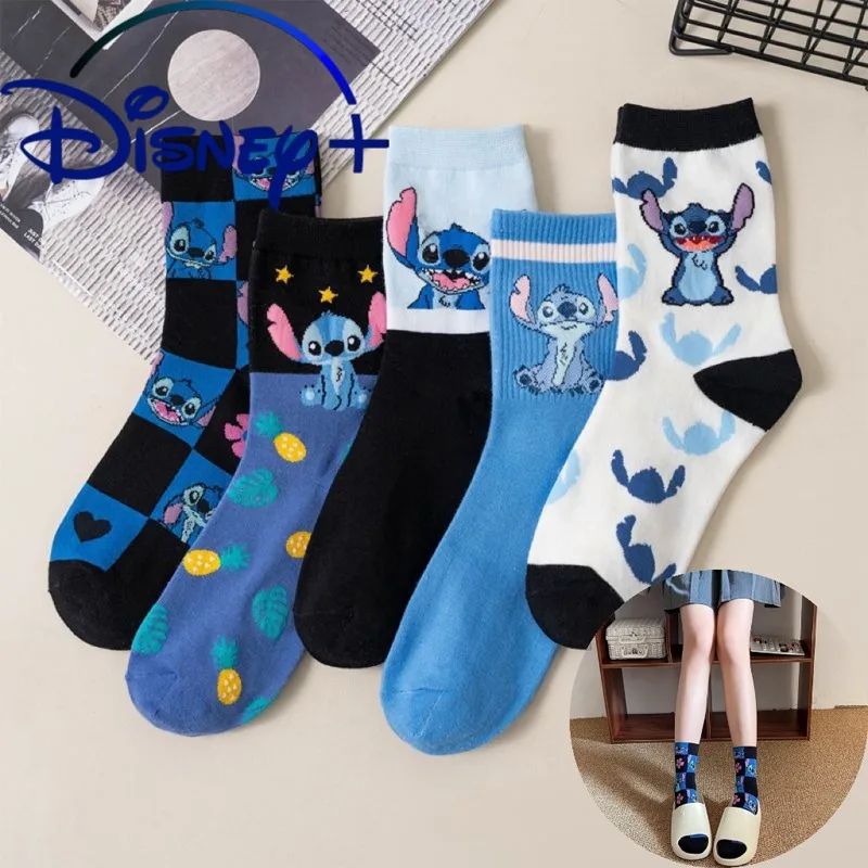 Disney Stitch Mid Length Socks Cute Anime Figure Casual Cotton Warm Soft Comfortable Sport Sweat Absorbent Socks for Men Women