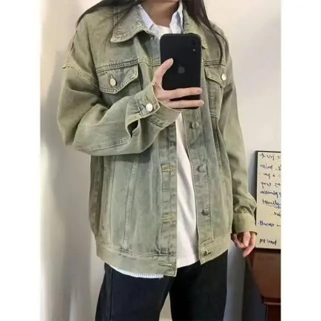 

Мужская джинсовая куртка большого размера, осенне-зимняя американская верхняя уличная рабочая одежда цвета грязи, свободная посадка, длинный све