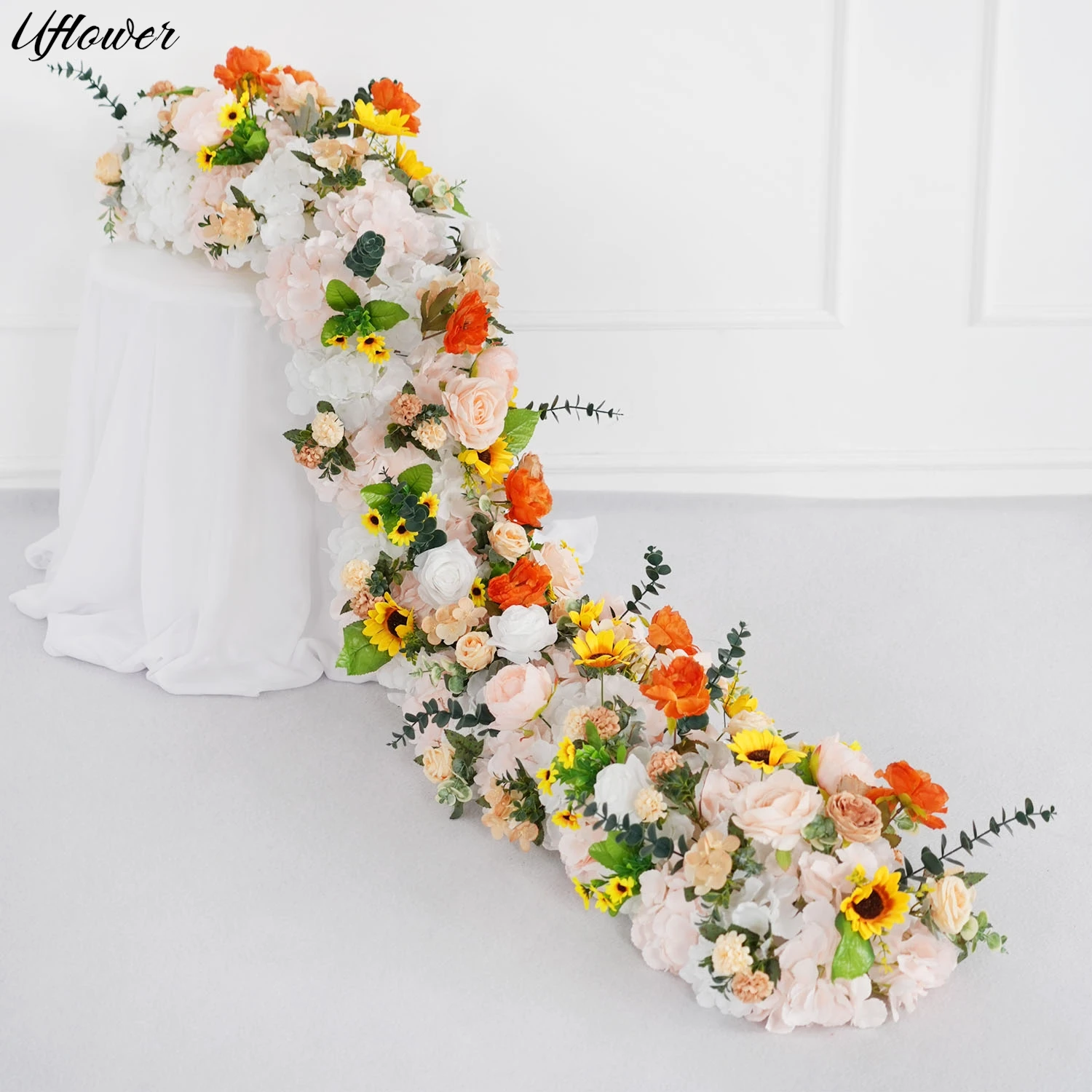 

Uflower Luxury Red White Purple Rose Artificial Flower Row Runner Wedding Flowers Backdrop Wall Arches Decor Party Stage Floral