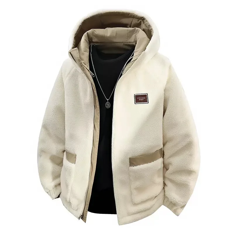 Herren Winter Dicker Warmer Kapuzenparka Mantel Innen Einfarbig Stehkragen Baumwolljacke Herren Baumwollmantel Größe 4XL – Detail 5