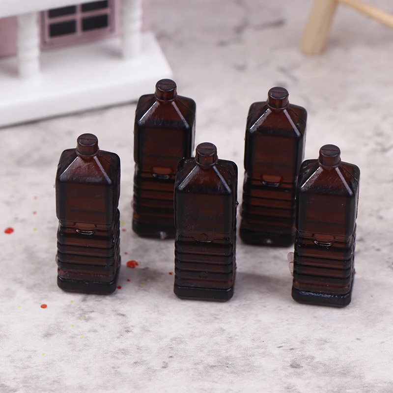 5Pcs Dollhouse Miniature Brown Mineral Water Bottles Drink Bottle Doll Kitchen Accessories Mini Accessories Props Decorative Toy