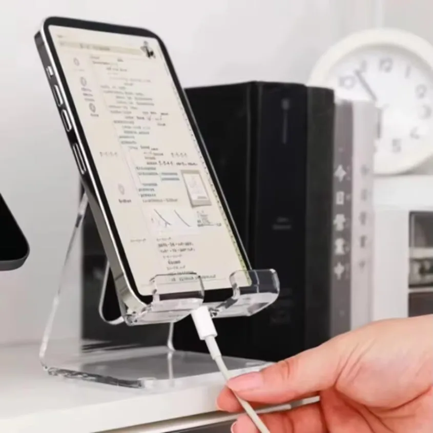 

Universal Acrylic Transparent Mobile Phone Holder Double Simple Lazy Desktop Tablet Bracket Counter For All Smartphones IPad