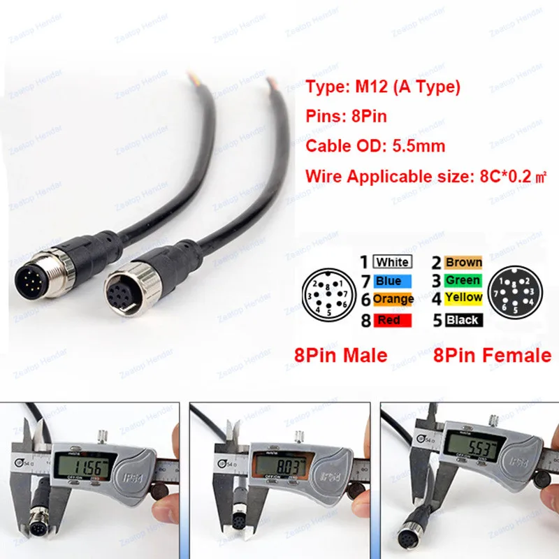 1 Stücke M12 Sensor Stecker 2 3 4 5 8 Pin Stecker/Buchse Luftfahrt Stecker IP67 Wasserdichten Draht A Typ 20 cm PVC Kabel  13