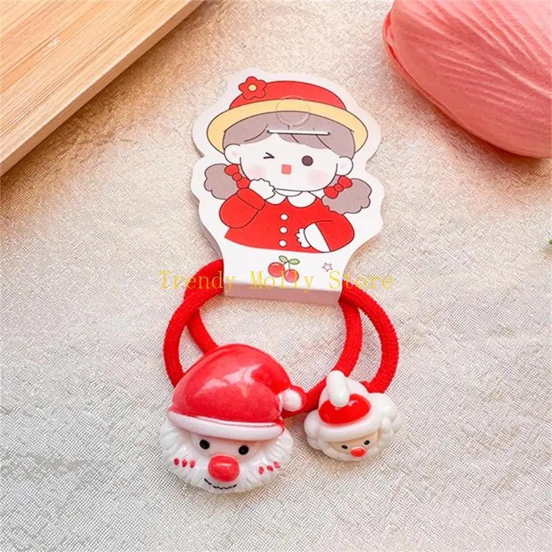 

N5KB 5/10Pairs Childrens Elastic Hair Bands Christmas Festival Resin Hair Ornaments