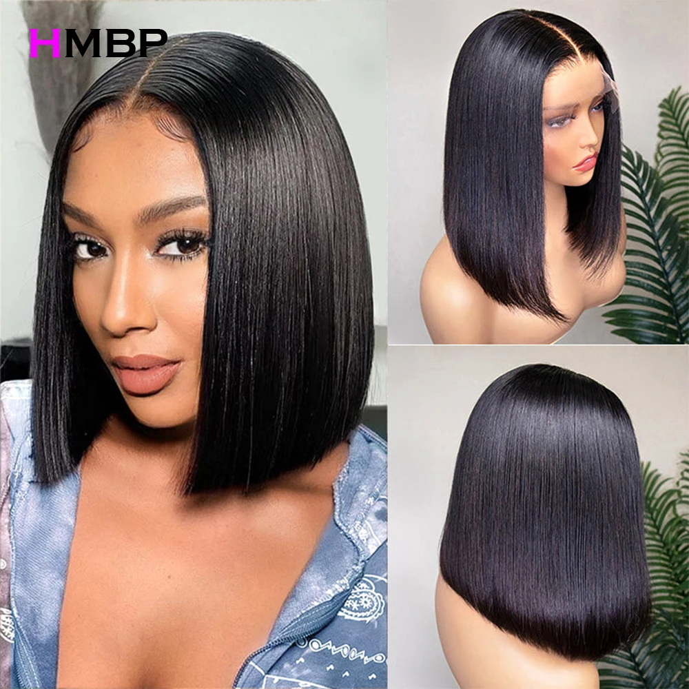 

Straight Short Bob Wig 13×6 HD Glueless Lace Frontal Wigs Human Hair Super Double Drawn Pre Plucked Brazilian Hair For Woman