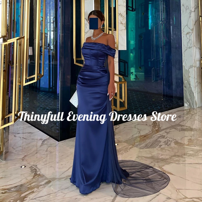 Thinyfull Formal 2023 Mermaid Prom Dresses Off The Shoulder Satin Evening Dress Saudi Arabia Cocktail Party Gowns Custom Size