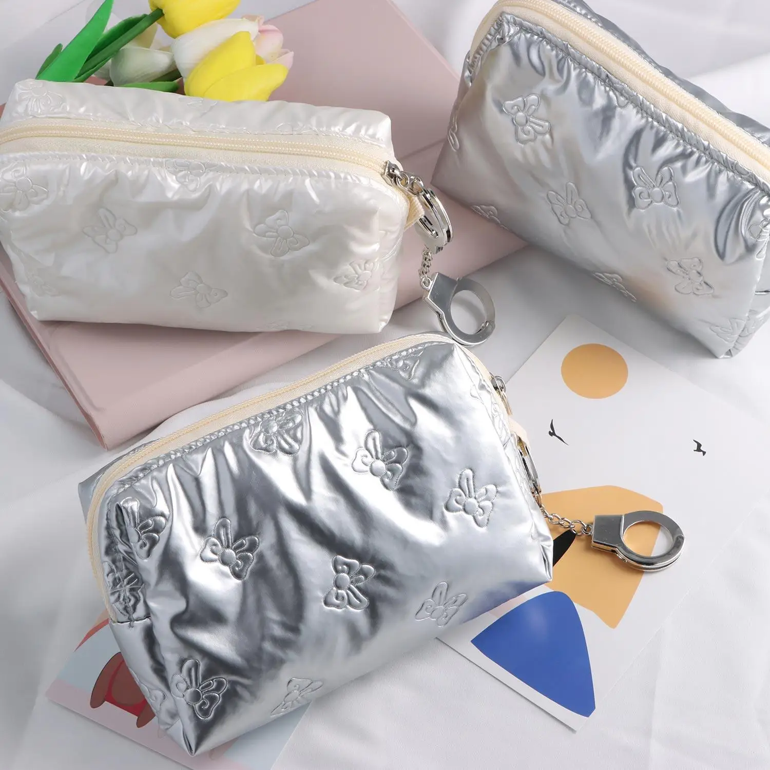 Borsa con fiocco semplice Custodia portatile per assorbenti Organizzatore per auricolari Custodia per trucco da viaggio