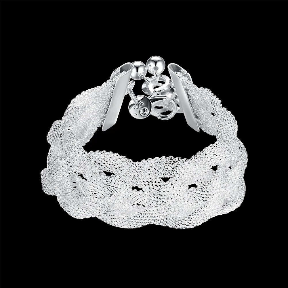 

925 Sterling Silver Bracelets for women net Reticulated chain Wedding party Christmas high quality Fashion Jewelry 20cm