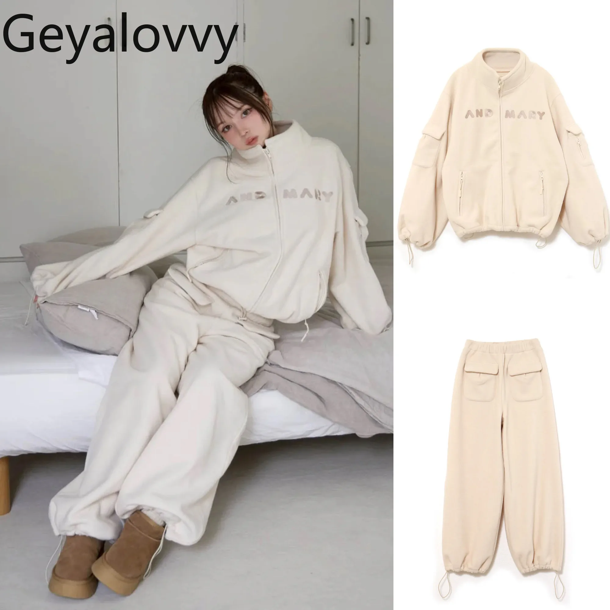 

Autumn Winter Warm Coats for Women Japanese Style Sweet Letter Embroidery Stand Collar Loose Casual Fleece Jacket Femme