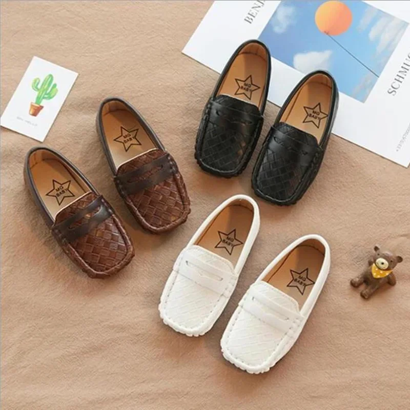 2023 New Vintage PU Leather Designer Baby Boys Shoes Slip on Weave Plaid Fashion Kids Shoes Boy scarpe eleganti formali Toddler Boy