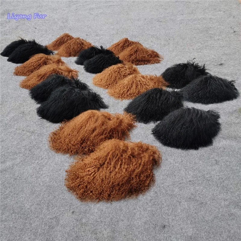 

New Style Long Hair Tibetan Sheep Fur Slides Custom Color Mongolian Lamb Fur Slippers