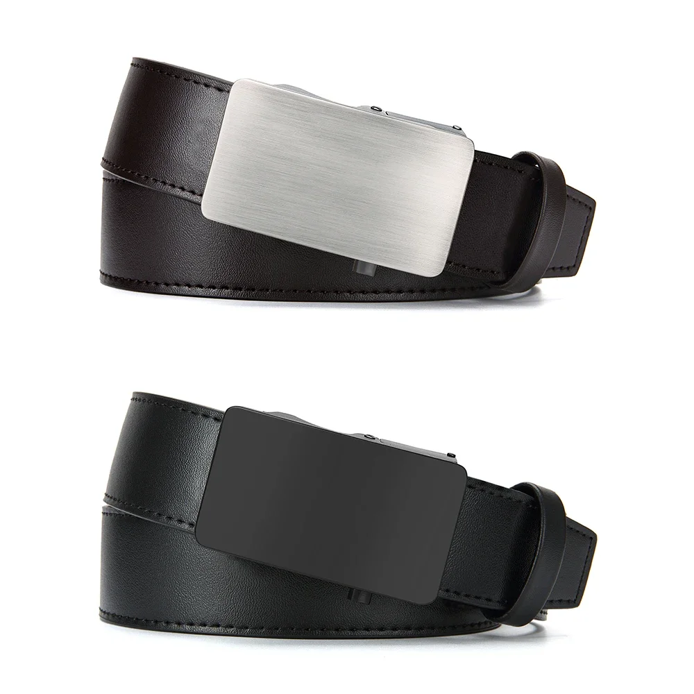 Ceinture d'affaires à cliquet lisse en cuir de qualité supérieure pour hommes, robe décontractée 03, structure réglable, sur mesure, 2 pièces